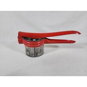 Vintage Red Metal Potato Ricer Masher Strainer Press Handy Things Ludington MI